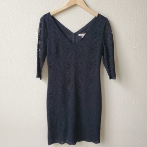 Black lacy v neck half sheer sleeve dress 4